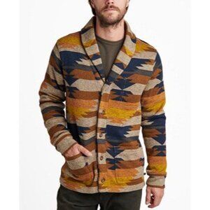 Junk Food Torino Men L Southwest Navy Brown Shawl Collar Cardigan Sweater Jacket